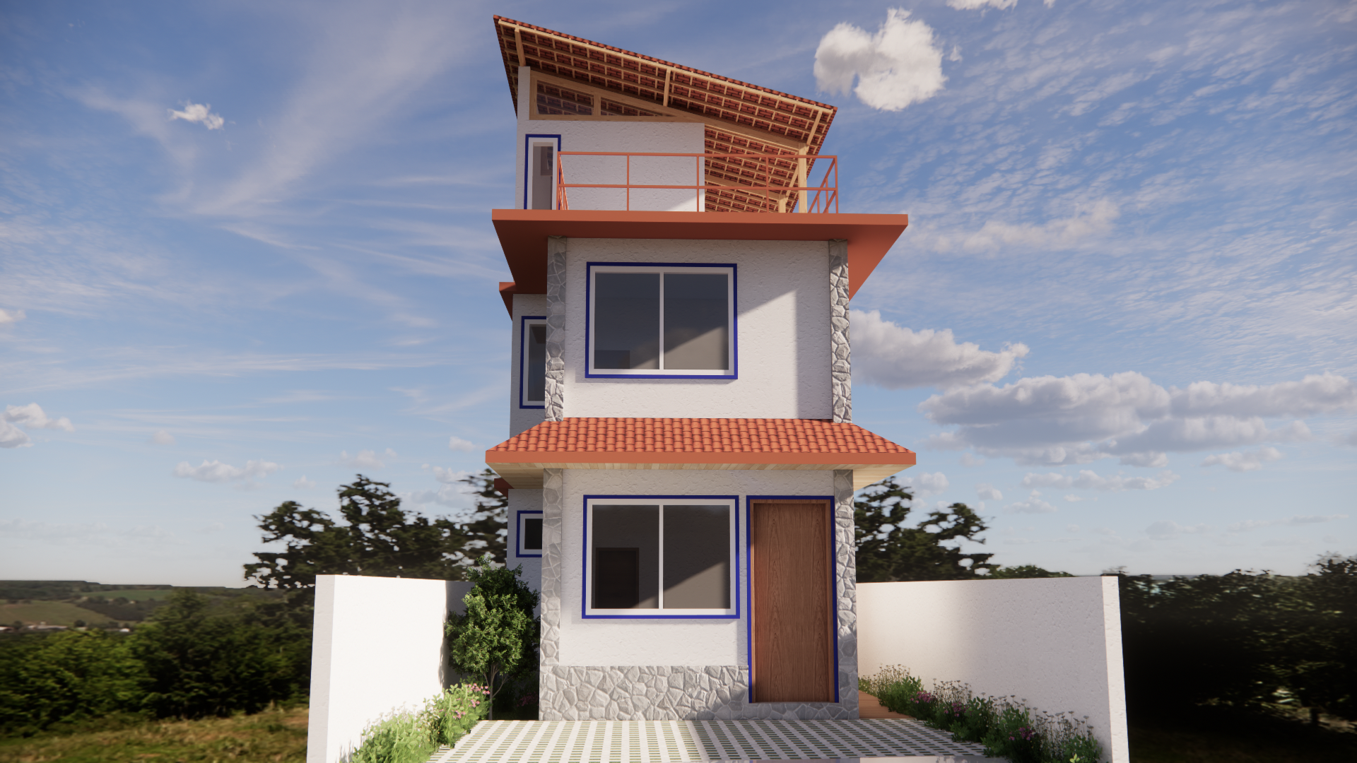 Fachada azul com laranja